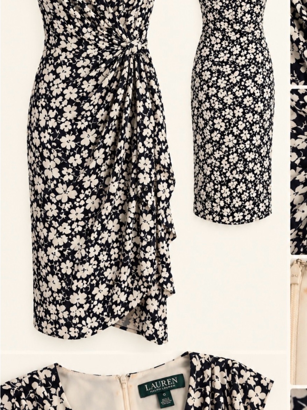 Lauren Ralph Lauren Black and Cream Floral Twist-Waist Pencil Skirt